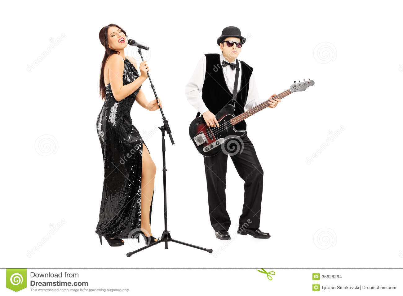 Playing A Bass Guitar And Woman Singing Stock Images   Image  35628264
