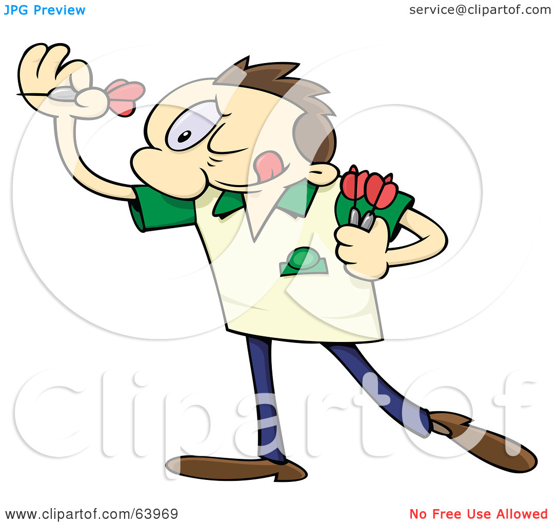 Rf  Clipart Illustration Of A Focused Man Aiming And Throwing Darts