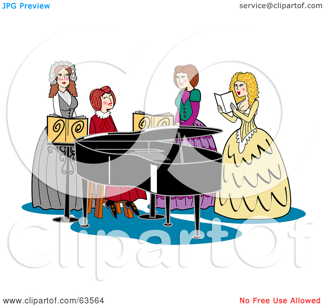 Rf  Clipart Illustration Of A Group Of Four Victorian Women Singing
