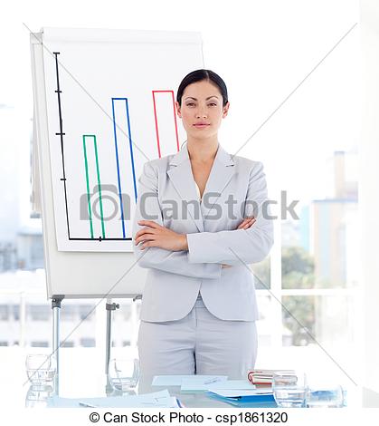 Stock Photography Of Serious Female Sales Manager Standing Before    