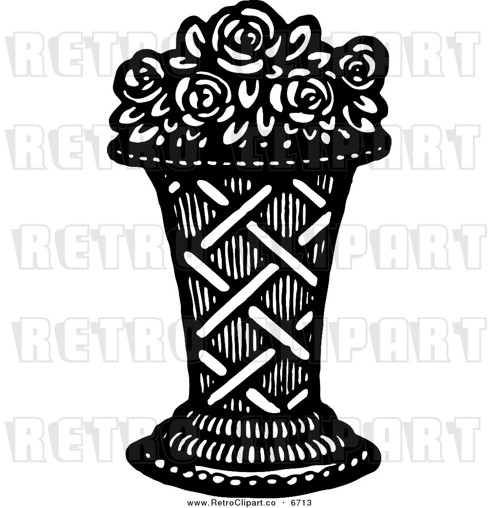 Vector Clipart Of A Retro Black And White Vase Of Roses By Prawny