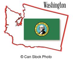 Washington State Flag And Map   Outline Of The State Of