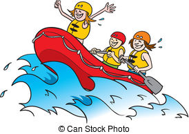 White Water Rafting 2   Cartoon Illustration Of Three Happy