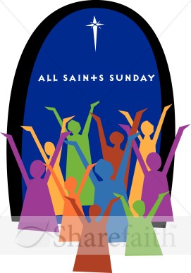 All Saints Sunday Typography With Colorful Worshippers   Holiday Word