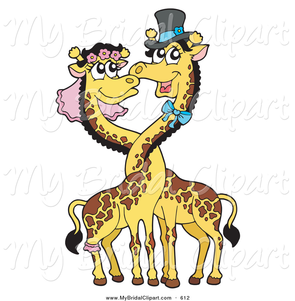 Bridal Clipart Of A Happy Giraffe Wedding Couple With Their Long Necks