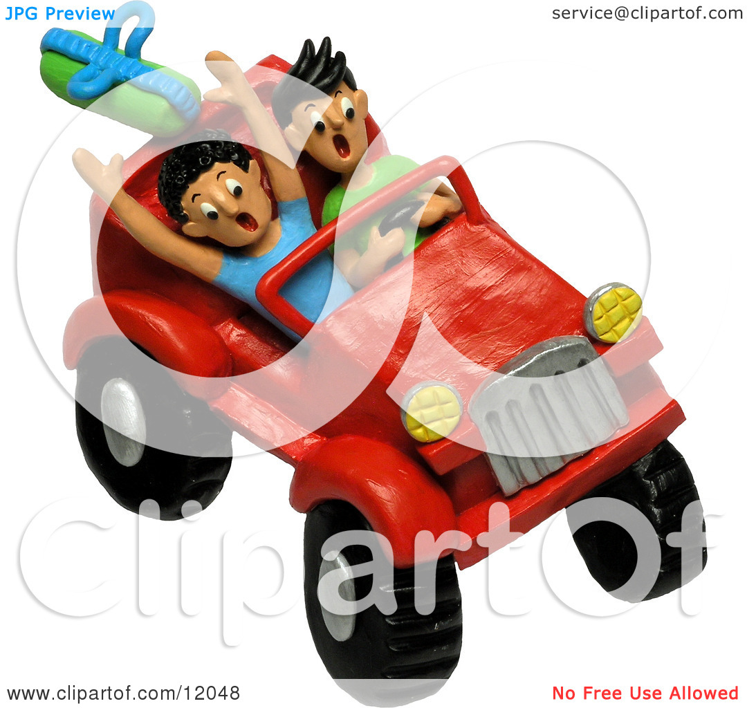 Clay Sculpture Clipart Teenagers Four Wheeling In A Jeep   Royalty