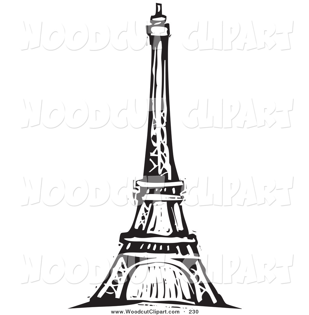 Clip Art Of A Black And White Carving Design Of The Eiffel Tower