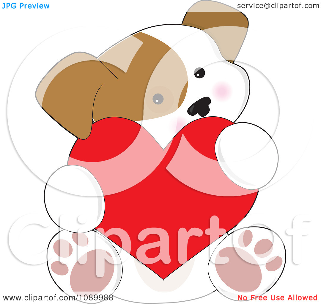 Clipart Cute Puppy Holding A Red Valentine Heart   Royalty Free Vector    