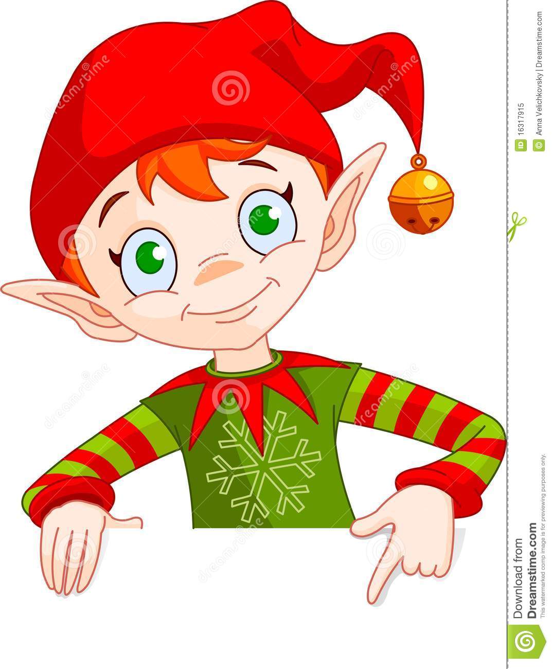 Clipart Illustration Of A Christmas Elf Holding And Pointing Down To A