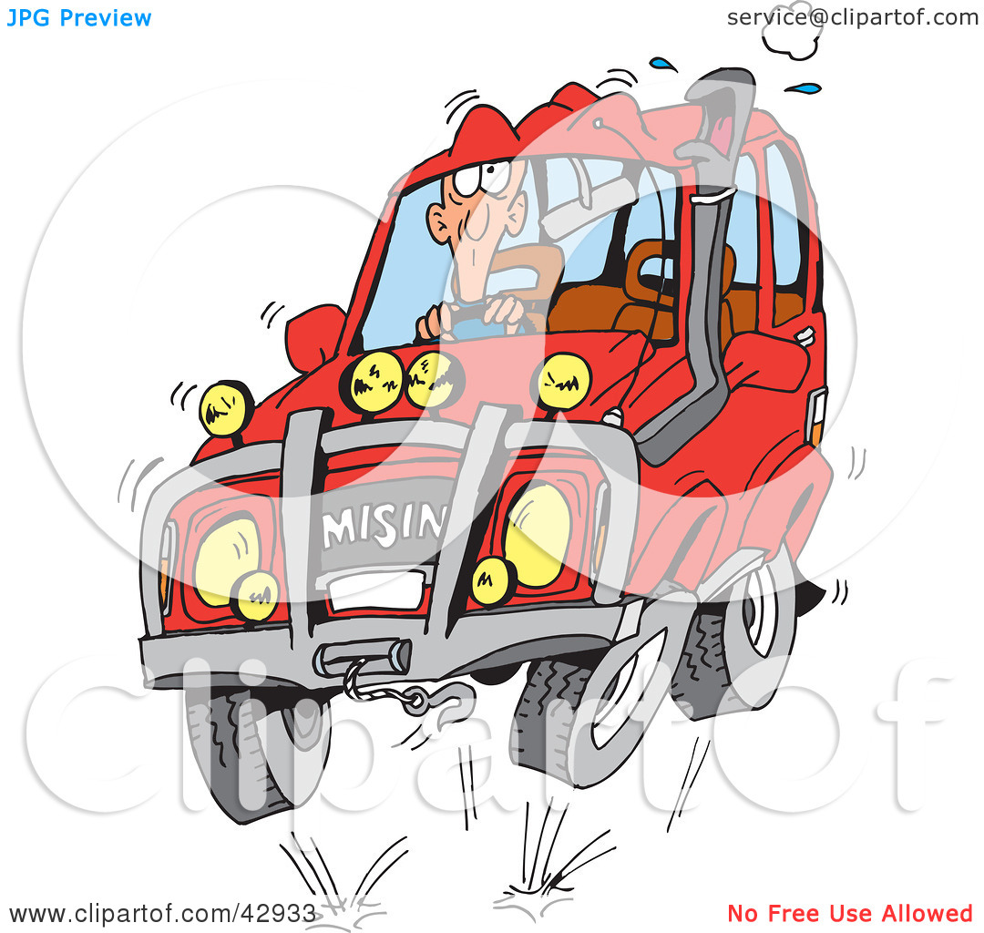 Clipart Illustration Of A Man Four Wheeling In His Red Suv By Dennis