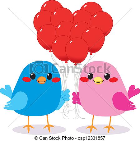 Clipart Vector Of Birds Love Heart Balloons   Cute Bird Couple In Love