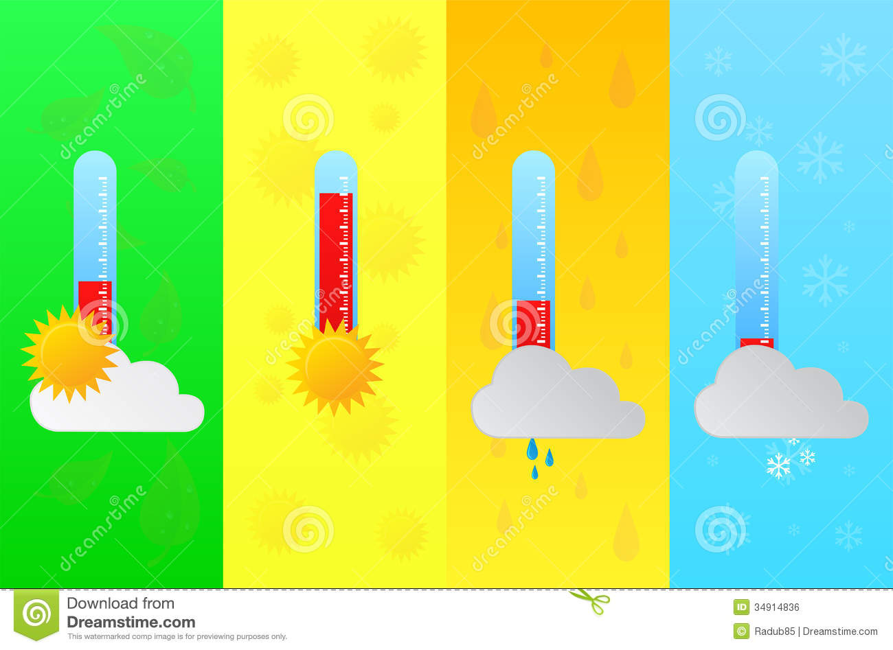 Four Seasons Forecast With Temperature Thermometers Indicators Vector