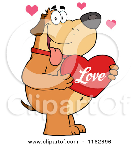 Happy Chubby Brown Dog Holding A Red Love Valentine Heart By Hit Toon