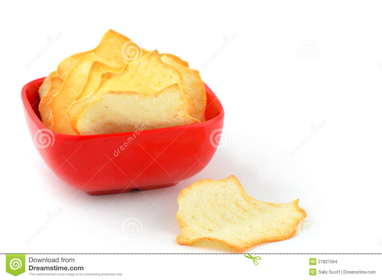 Healthy Low Fat Baked Potato Chips In Square Red Bowl Single Serving 