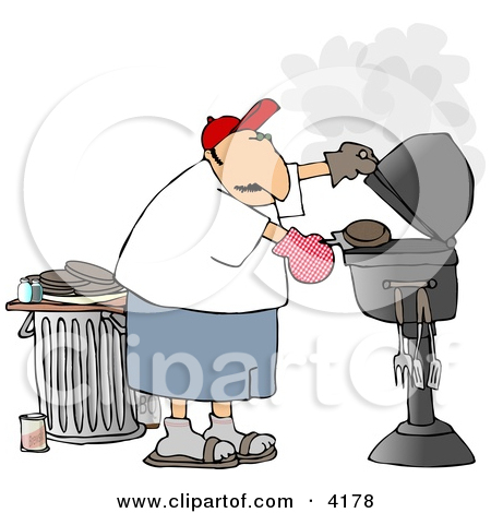 Man Putting A Hamburger On A Barbecue  Bbq  Grill Clipart By Djart