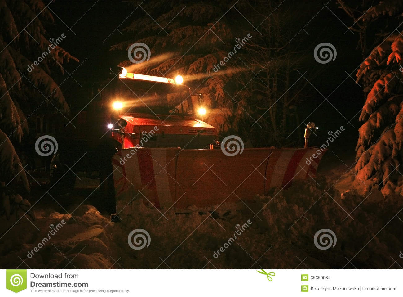 Night Snow Plow During Maintenance Road In Winter  Country Road On
