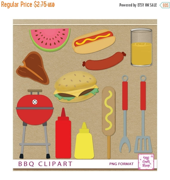 On Sale Digital Bbq Clipart  Hamburger Hotdog Corndog Sausage    
