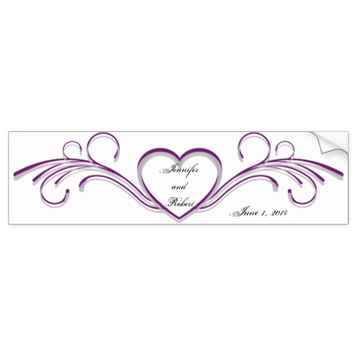 Purple And Silver Scroll Heart Monogram Wine Label Car Bumper Sticker