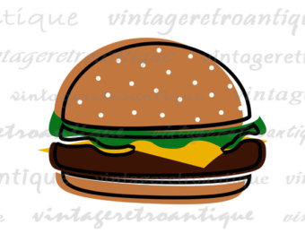 Retro Cheeseburger Graphic Printabl E Download Image Hamburger Digital