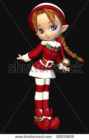 Santa S Helper Cute Toon Christmas Elf Girl On A Black Background 3d    
