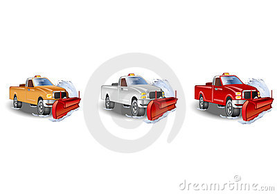 Three Illustration Of A Large Truck With A Snowplow Tool