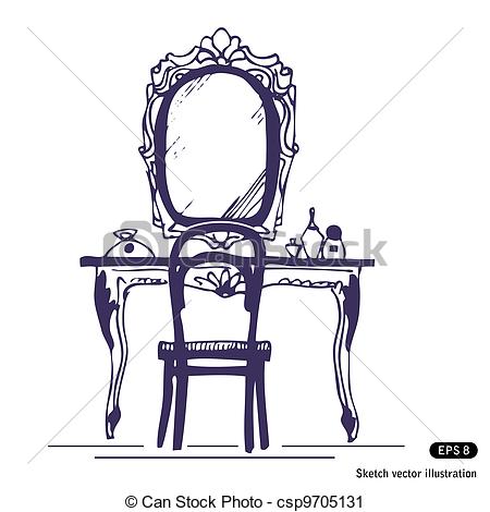 Vector   Dressing Table And Mirror   Stock Illustration Royalty Free
