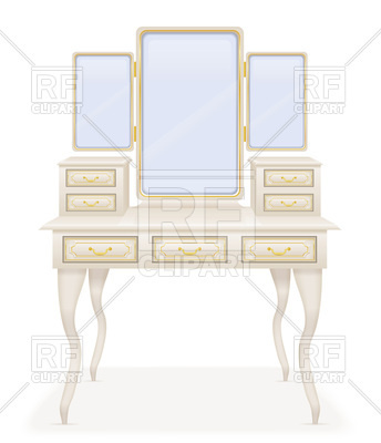 White Vanity Table Old Furniture   Retro Three Leaved Mirror 92199