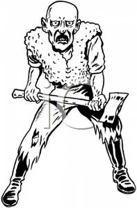    Cartoon Of A Crazy Man With An Axe   Royalty Free Clipart Picture