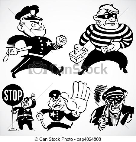 Cartoon Robber Running Vintage Cops And Robbers