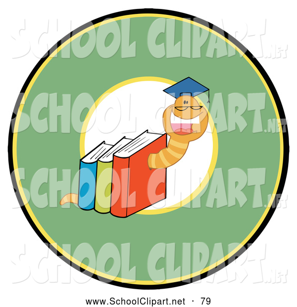Clip Art Of A Cute Happy Book Worm Wearing A Graduation Cap Over A    