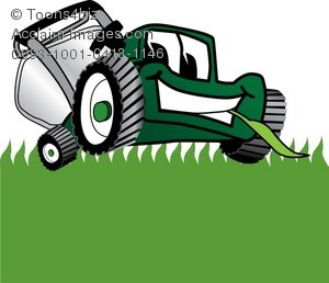 Clipart Cartoon Lawn Mower On Grass   Acclaim Stock Photography