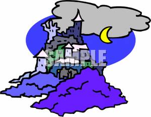 Clipart Image Of A Scary Castle At Nighttime