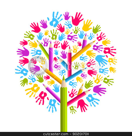 Diversity Education Tree Hands Stock Vector Clipart Isolated