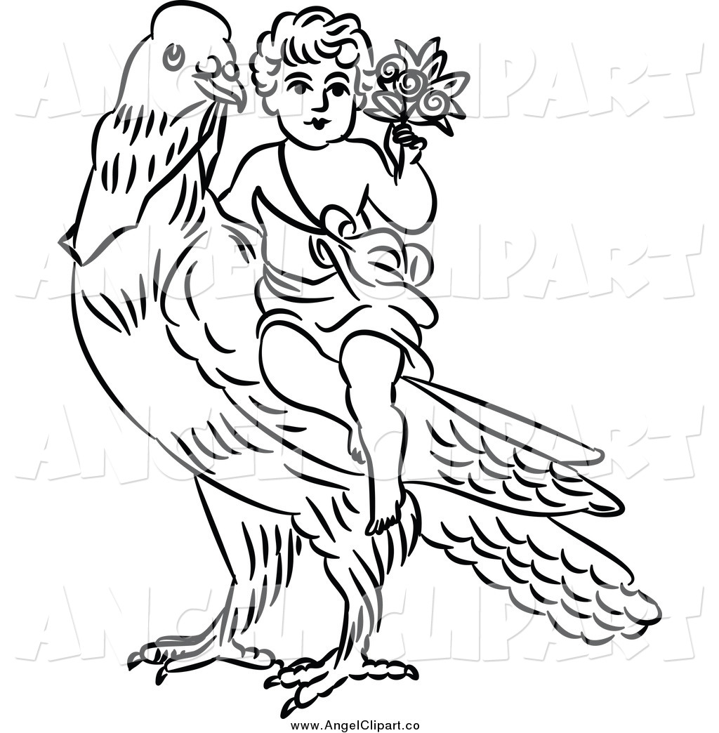 Larger Preview  Clip Art Of A Black And White Angel Cherub With