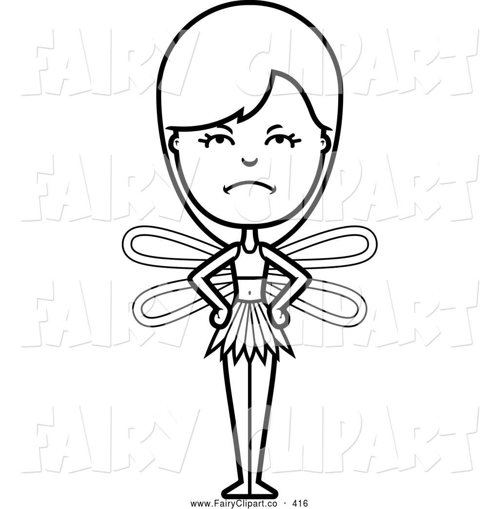 Larger Preview  Clip Art Of A Frowning Black And White Mad Fairy With    
