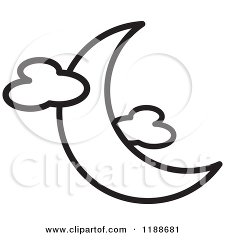 Nighttime Clipart 1188681 Black And White Crescent Moon And Clouds