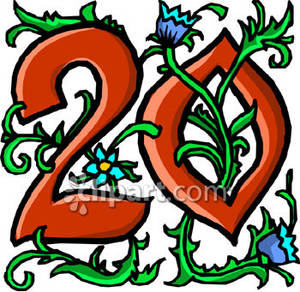 Number 20 With Blue Flowers   Royalty Free Clipart Picture