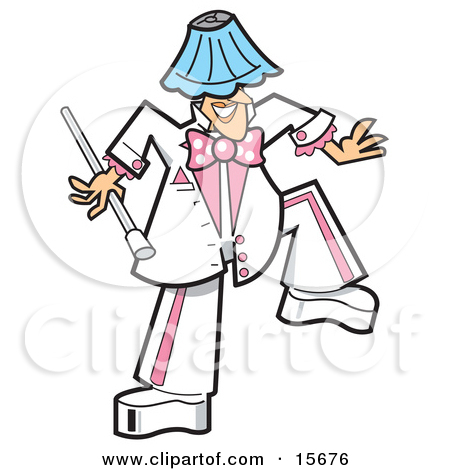 Silly Man In A White And Pink Uniform Dancing With A Lamp Shade On    