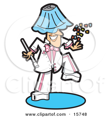 Silly Man In A White And Pink Uniform Dancing With A Lamp Shade On His