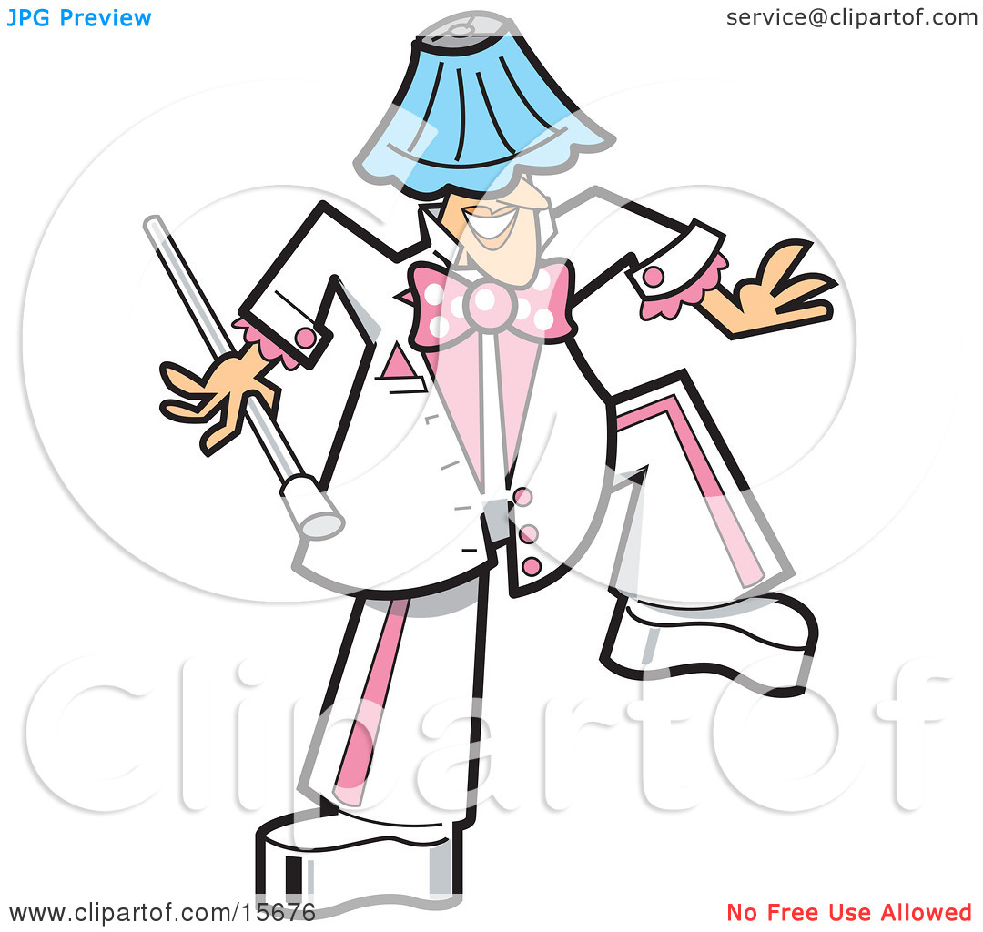 Silly Man In A White And Pink Uniform Dancing With A Lamp Shade On