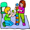 Boy And Little Girl Playing With Blocks   Royalty Free Clipart Picture