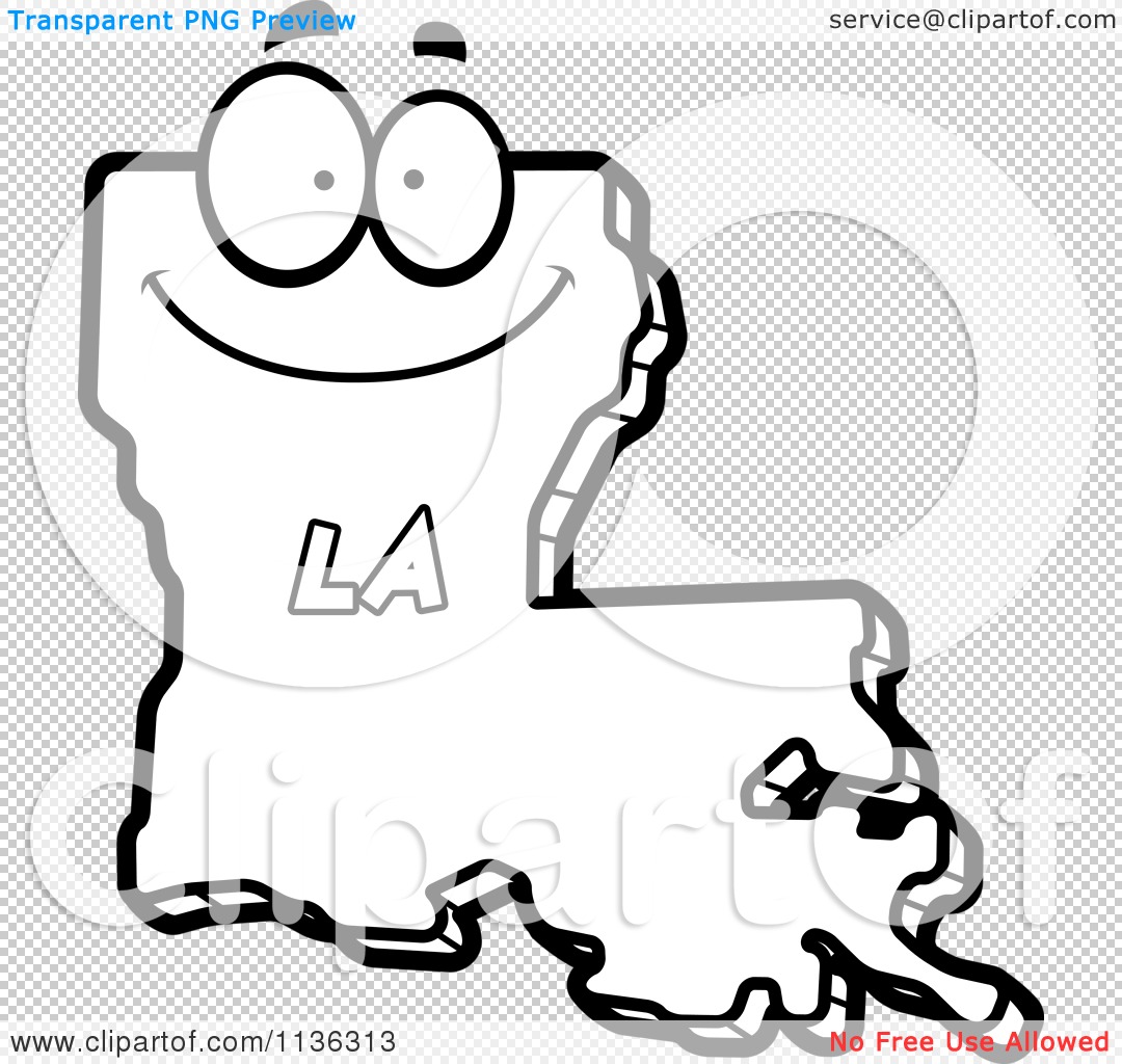 Cartoon Clipart Of An Outlined Happy Louisiana State Character   Black