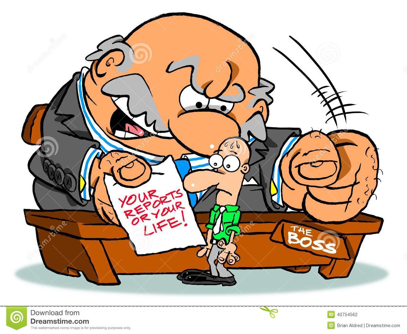 Cartoon Illustration Of An Angry Boss Banging Desk And Shouting At