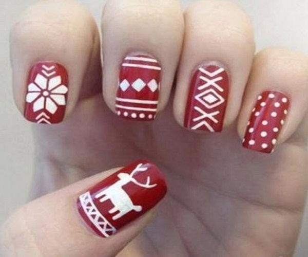 Clip Art And Drew Them Using A White Nail Polish Against The Red Nail