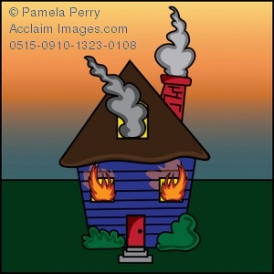 Clip Art Illustration Of A Burning House On Fire