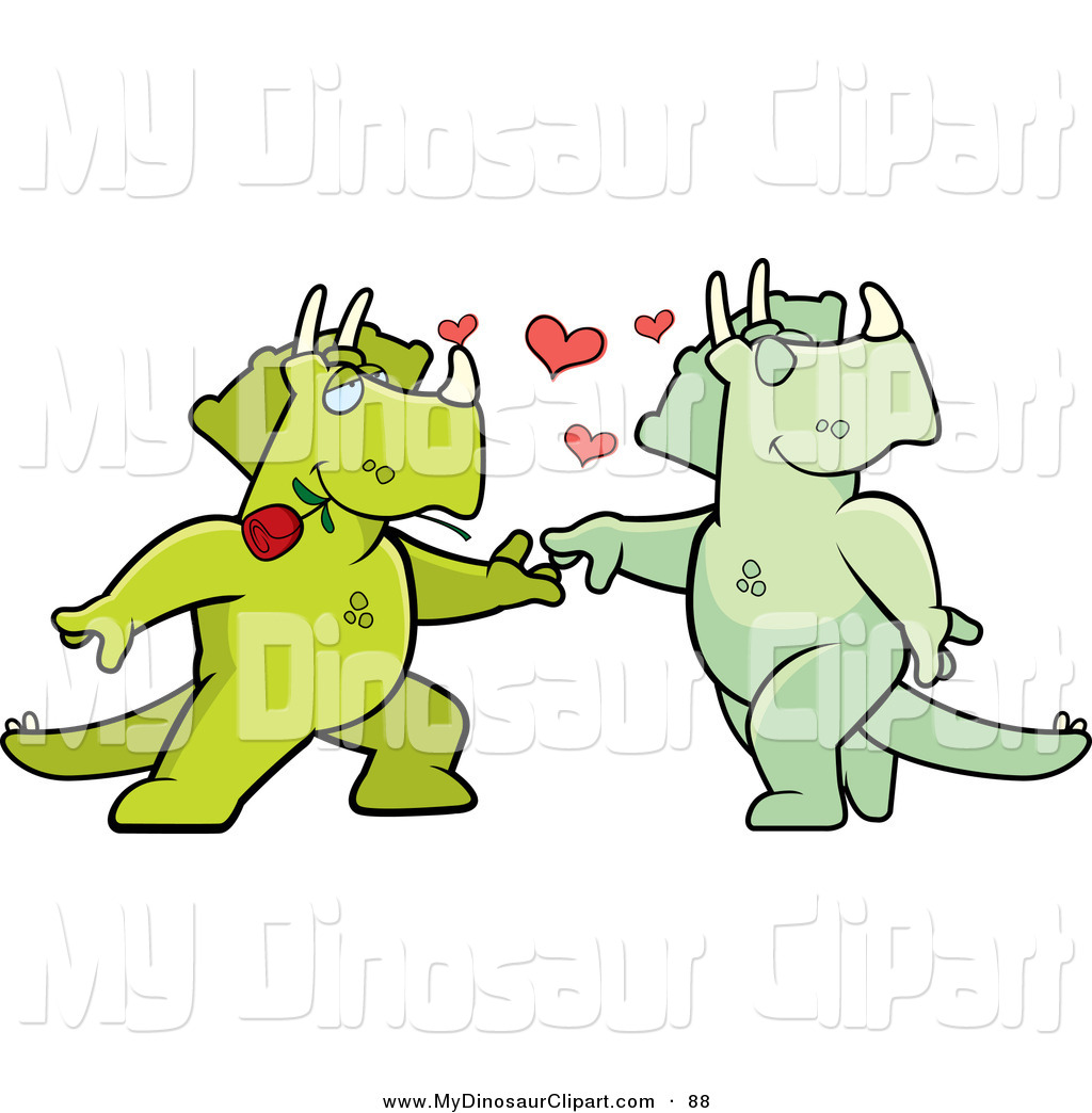 Clipart Of A Romantic Green Triceratops Couple Dancing By Cory Thoman    
