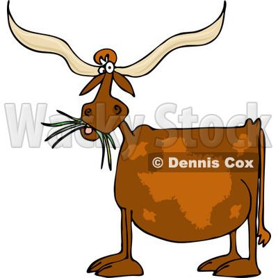 Clipart Of A Texas Longhorn Cow Eating Grass   Royalty Free Vector