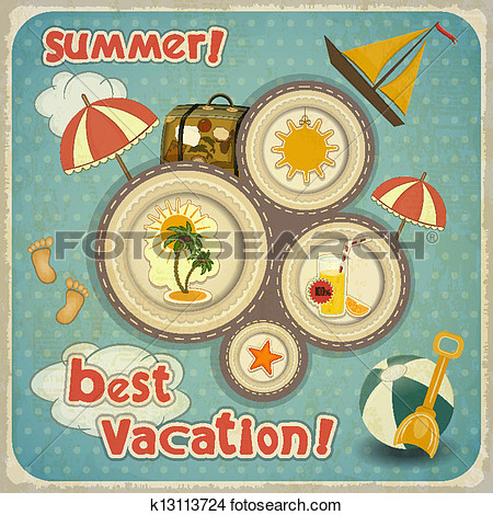 Clipart   Summer Vacation Card In Vintage Style  Fotosearch   Search