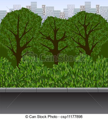 Eps Vectors Of Urban Landscape With Trees Bushes And Walkway   City    