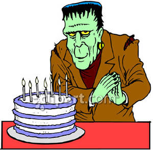 Frankenstein Monster With A Birthday Cake Royalty Free Clipart Picture